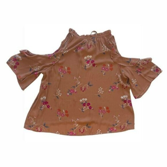 ASTR The Label Floral Print Cold shoulder Blouse V Neck flutter sleeve boho XS - Picture 2 of 4